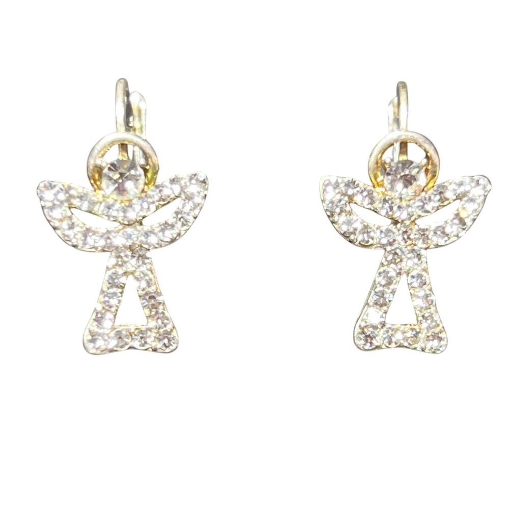 Rhinestone Angel Drop Clip On‎ Earrings Silver Tone Christmas Holiday